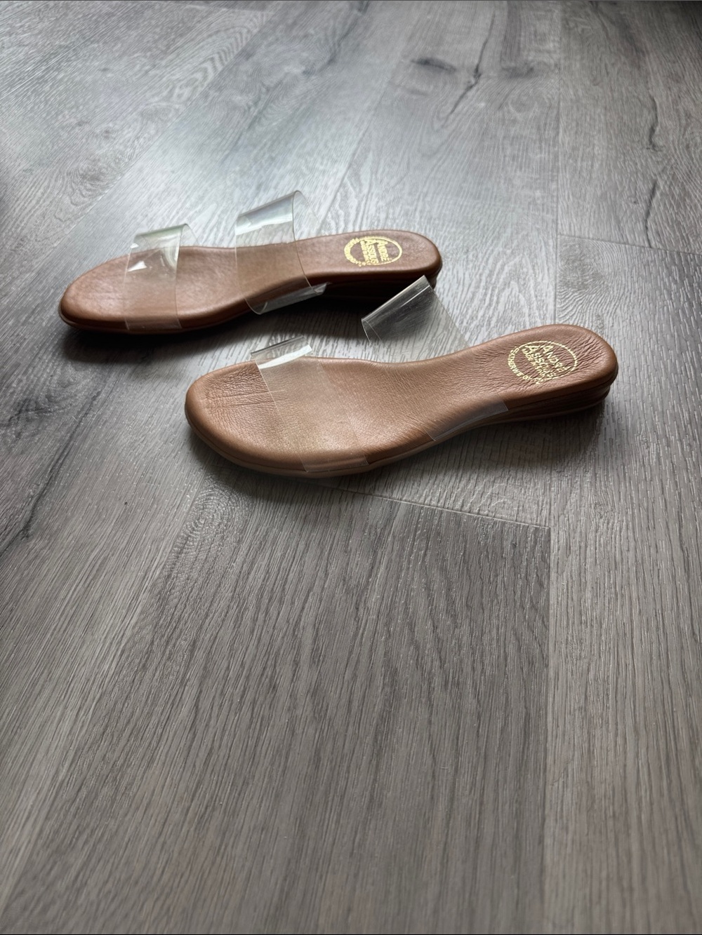 Andre Assous Clear-Strap Brown Slide Sandals for Women